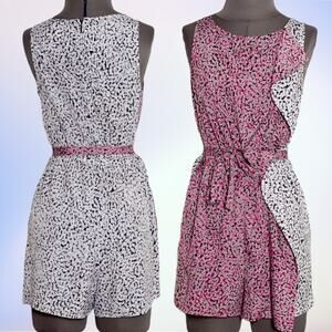 ARMANI EXCHANGE Tie Waist Cascade Romper Sleeveless Abstract Pink Black Cocktail